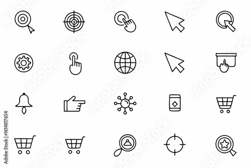 A smart and simplified bundle featuring different cursor click icons blended with business and tech metaphors in stylish single-line drawing. Perfect for digital product brands