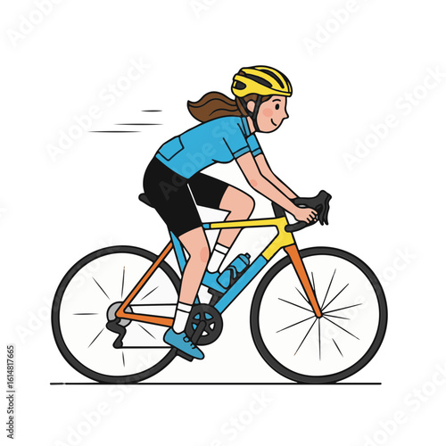 Happy woman in helmet riding bicycle