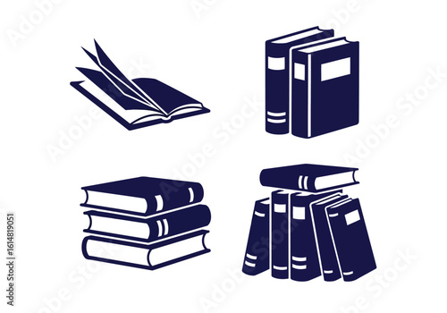 Vector illustration of a collection of books in various stacks and arrangements for study and learning
