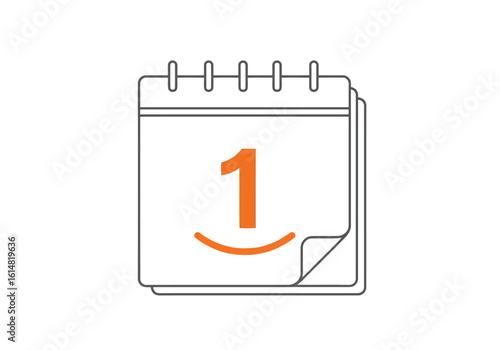 Vector illustration of a calendar page displaying the number one, representing the first day