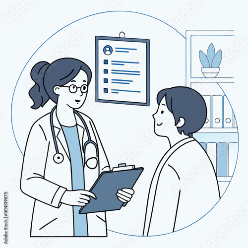 Female doctor consulting patient with health records