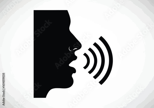 Vector illustration of a person speaking with sound waves emanating representing communication and expression