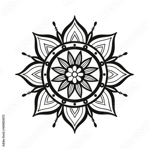 Black mandala vector isolated on white background. Vector hand drawn circular decorative element.