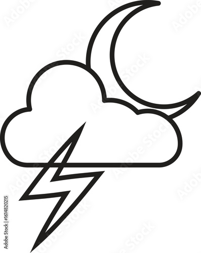 Crescent moon with thundercloud icon representing thunderstorm during night or bad weather with transparent background
