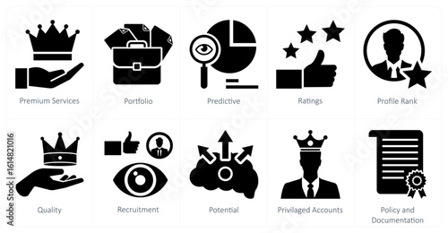 A set of 10 mix icons as premium services, portfolio, predictive