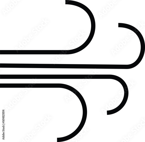 Wind blowing icon, simple weather symbol for air movement, breeze or windy climate conditions with transparent background
