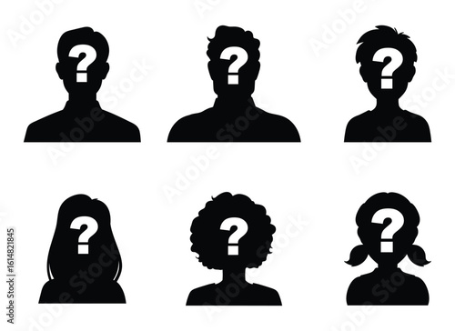Hand drawn question mark on girl boy man women male female set collection pack bundle icon shape silhouette vector flat illustration design
