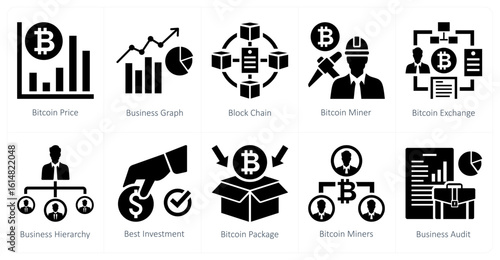 A set of 10 mix icons as bitcoin price, business graph, blockchain