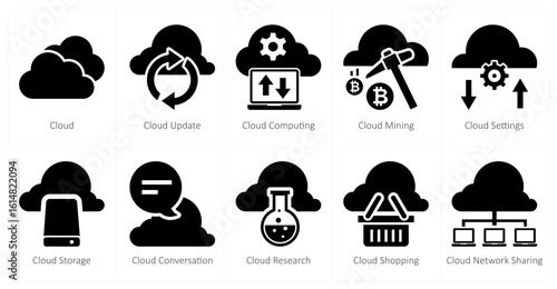 A set of 10 mix icons as cloud, cloud update, cloud computing, cloud mining