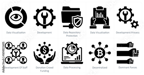 A set of 10 mix icons as data visualization, development, data repository protection