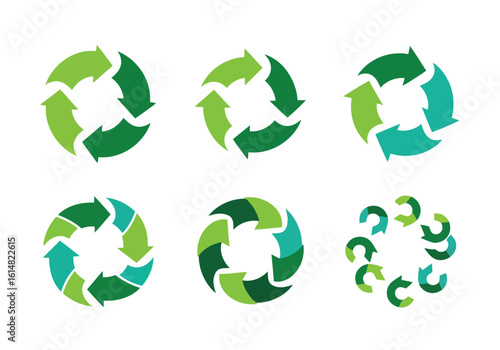 Vector illustration of various circular arrow designs representing recycling and environmental sustainability, ideal for ecofriendly concepts