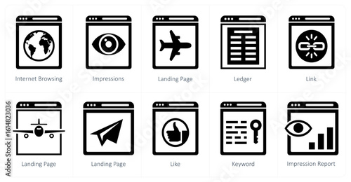 A set of 10 mix icons as internet browsing, impressions, landing page
