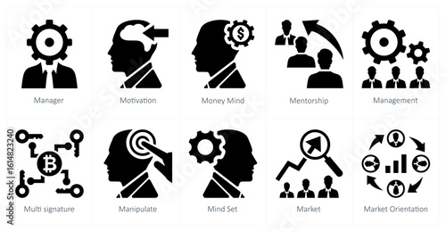 A set of 10 mix icons as manager, motivation, money mind