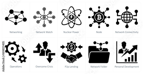 A set of 10 mix icons as networking, network watch, nuclear power