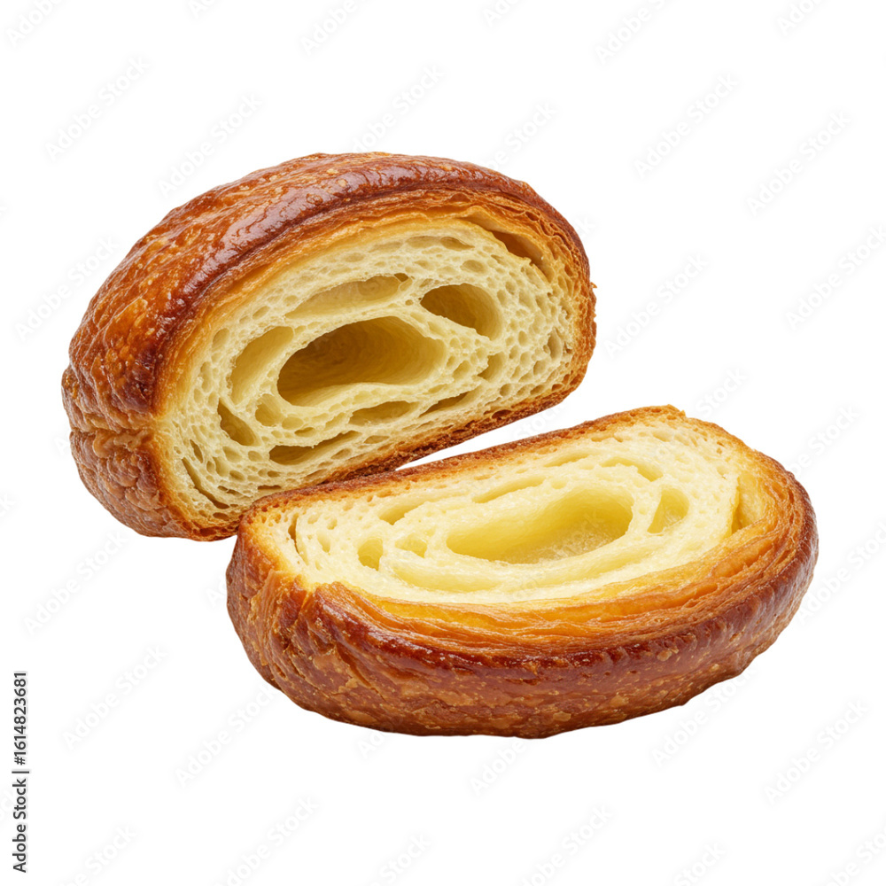 Fototapeta premium Fresh sliced pastry, perfect for breakfast. Delicious pastry has flaky layers. 