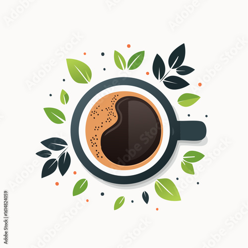 Jolie illustration d'une tasse de café ,vue du dessus