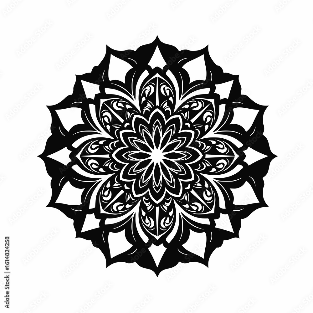 single object mandala solid black fill, white space single object mandala solid black fill, white space