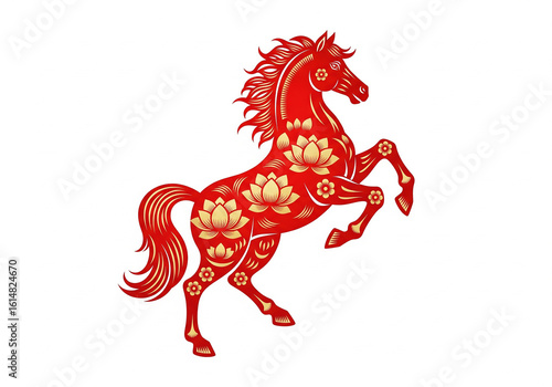 Year of the Horse Photo Image, Red Horse With Chinese Pattern Image, Lunar New Year, Chinese New Year, Horse Shio Symbol, Horse Zodiac Image, Isolated Horse Chinese Zodiac Image, Chinese Calendar.