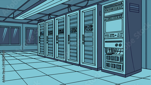 Server room data center it infrastructure network technology computing hardware storage systems illustration