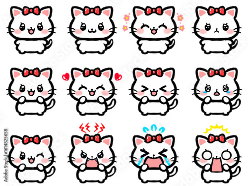 かわいい雌猫の落書き風イラスト素材セット2