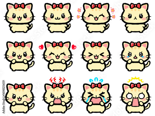 かわいい雌猫の落書き風イラスト素材セット