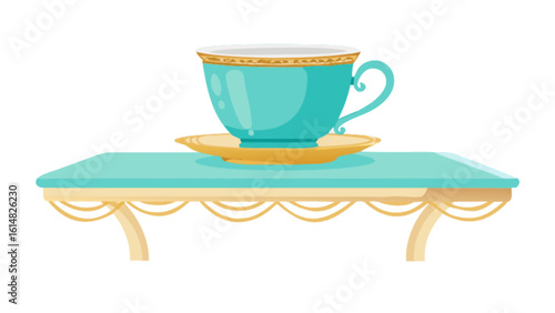 Teacup on table vector illustration for tea time graphics and elegant design elements for your project