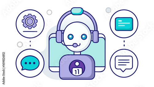 Illustration of support assistant chatbot virtual assistant customer service and help desk representative agent on transparent background