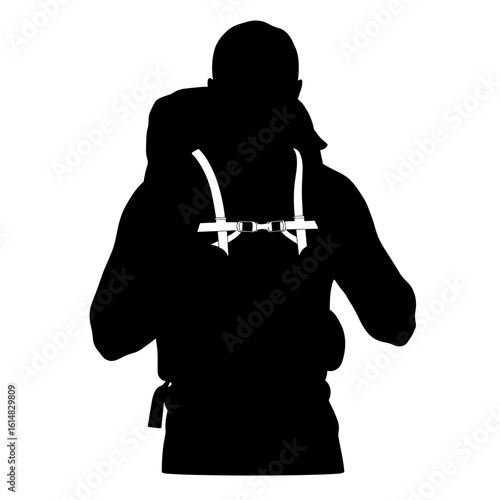 Silhouette of hiker fastening dry bag strap – Waterproof outdoor gear, secure load