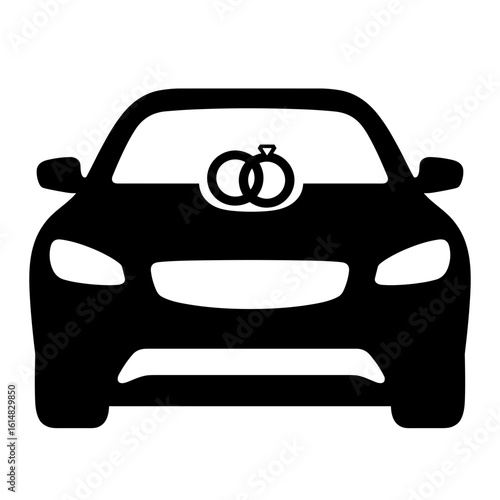 Silhouette of wedding rings on car hood – Wedding celebration decoration, commitment symbol