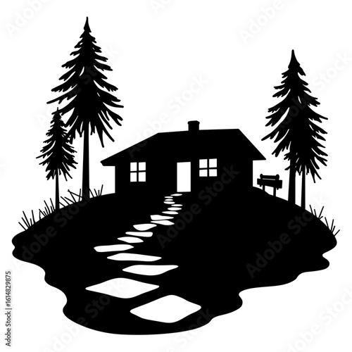 Silhouette of remote guest house with solar-lit path – Eco experience