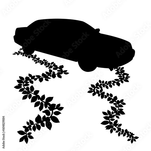 Silhouette of car with floral garland trails – Unity and motion symbolism