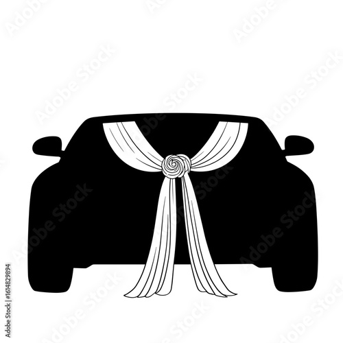 Silhouette of car with white ribbons and rose knots – Wedding decoration elegance, romantic celebration
