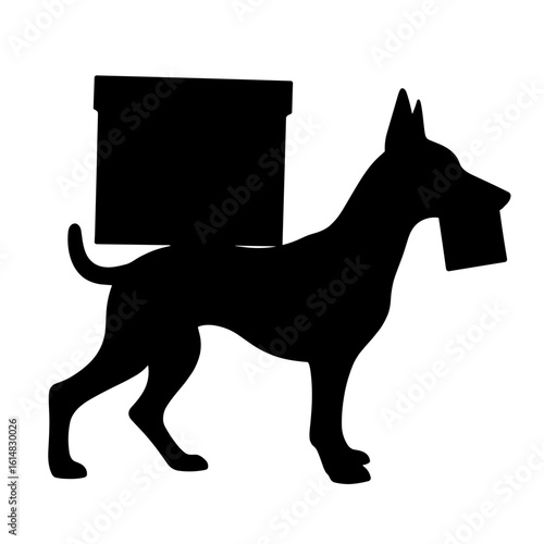 Silhouette of robot dog carrying parcel – Agile robotics delivery innovation, logistics