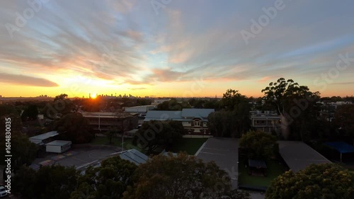 Sunrise/sunset over the city, with the Sydney skyline in the distance