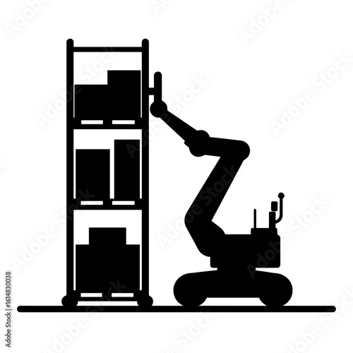 Silhouette of autonomous robot lifting goods – Vertical automation, smart loading