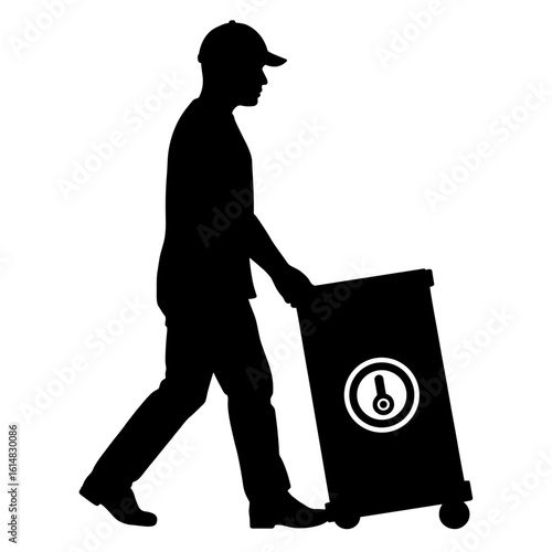 Silhouette of worker moving temperature-sensitive crate – Cold chain logistics, product safety