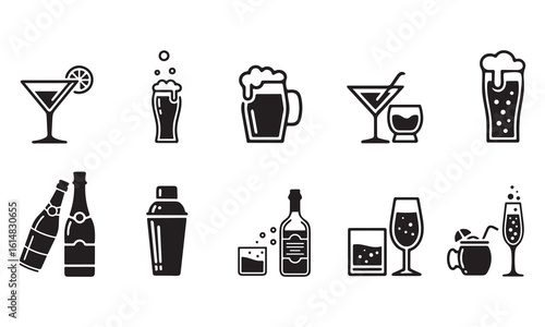 Alcohol Drink Icon set silhouette vector illustration 