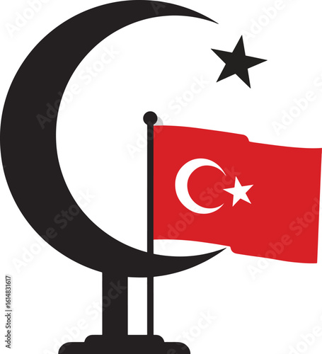 Red national Turkish flag icon with star and crescent a patriotic country symbol