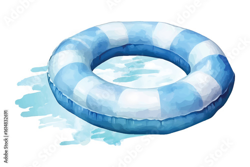 Blue and white striped inflatable ring floating on stylized water swimming ring pool float