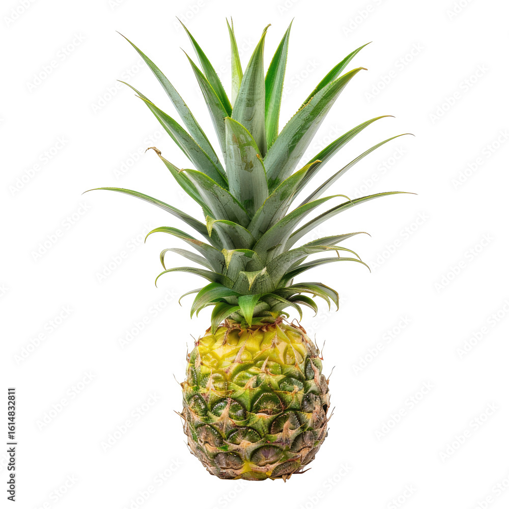 Fresh pineapple, vibrant green leaves, yellow-gold crown Fresh pineapple, vibrant green leaves, yellow-gold crown
