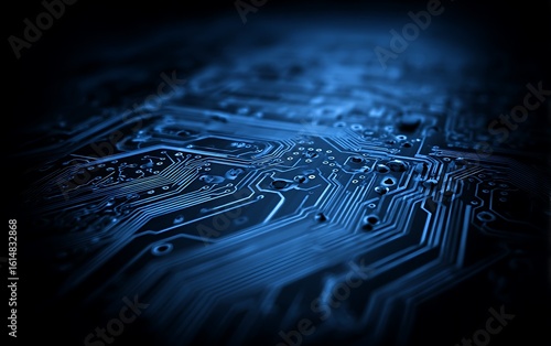 Deep blue circuit board close up