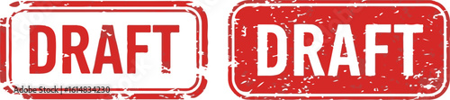 A set of red, grunge-style rubber stamps with the word "DRAFT." This graphic is essential for marking documents, manuscripts, or plans as preliminary and not yet finalized.