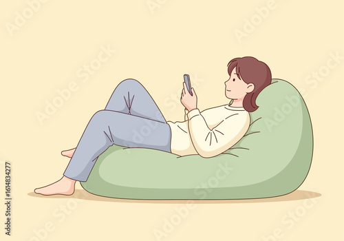 mother play phone sleep bag home vector flat icon design activity