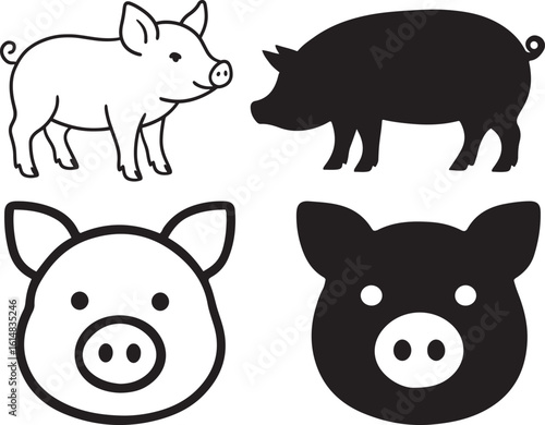 Pig line and solid icon, Pig Head Silhouette, Pig Silhouette