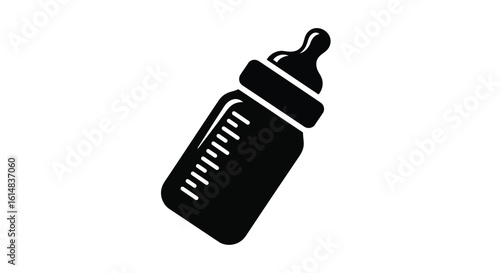Black icon of a baby bottle with measurement markings milk feeding