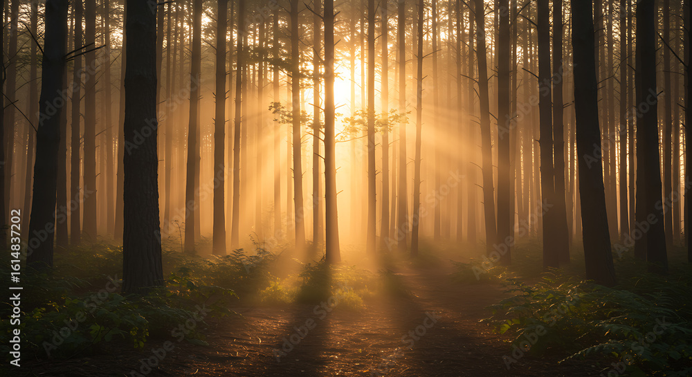 Obraz premium Enchanted Forest Sunbeams