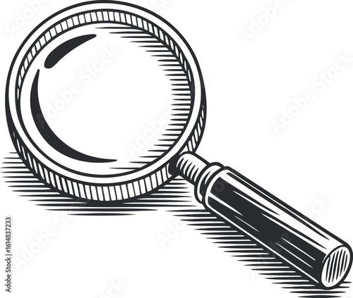 Hand Drawn Magnifying Glass with Gray Tones on White Background Detailed Line Art Illustration