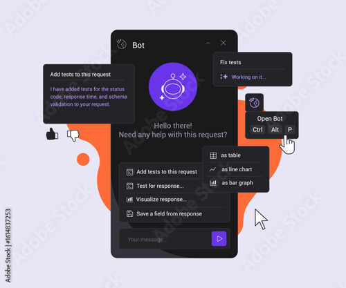 AI Assistant helps Test and Analyze API requests. Interactive Bot interface adds smart suggestions and visualizations. Powerful no code automation tool for developers and QA teams
