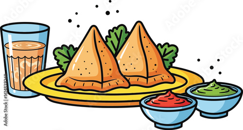 Samosas with chutney and tea, a delicious snack combo