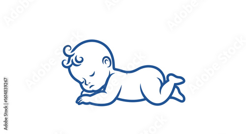 Stylized illustration of a sleeping baby with curly hair infant asleep